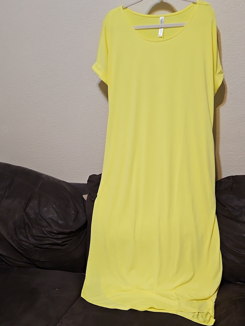 Bright Yellow Casual Maxi Dress with Rolled Short Sleeves